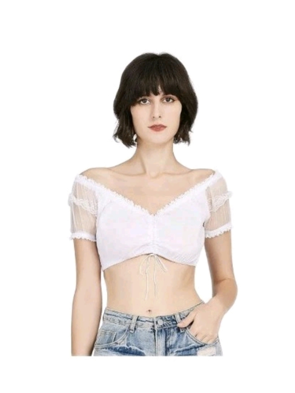 Oktoberfest Dirndl Blouse With Lace Sleeves White Multiple Sizes NIB